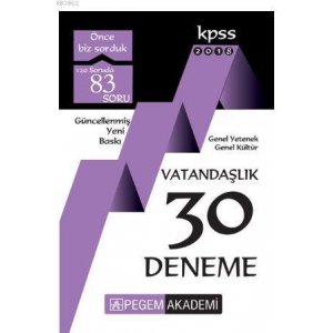 Pegem Yaynlar 2018 KPSS Vatandalk 30 Deneme